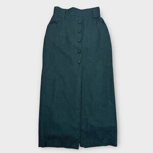 Vintage Foxy Fashion High Waist Hip Hugger Black Polka Dot Midi Skirt 2 XS Slits